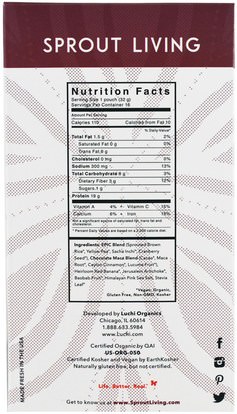 المكملات الغذائية، أدابتوغين، والبروتين Sprout Living, Epic Plant-Based Protein, Chocolate Maca, 12 Pouches, 1.2 oz (32 g) Each
