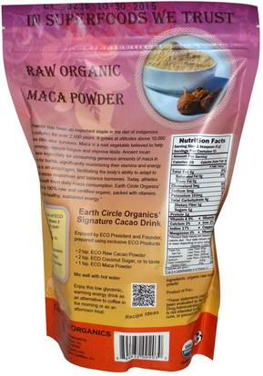 المكملات الغذائية، أدابتوغين، سوبرفوودس Earth Circle Organics, Raw Organic Maca Powder, 16 oz (454 g)