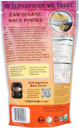 المكملات الغذائية، أدابتوغين، سوبرفوودس Earth Circle Organics, Raw Organic Maca Powder, 8 oz (226.7 g)