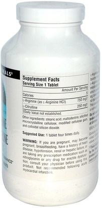 والمكملات، والأحماض الأمينية، وتركيبات الأحماض الأمينية Source Naturals, L-Arginine L-Citrulline Complex, 1,000 mg, 240 Tablets