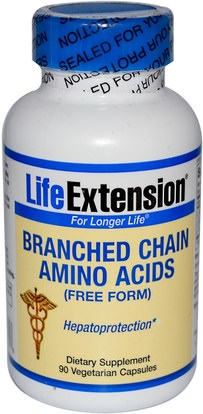 المكملات الغذائية، والأحماض الأمينية، بكا (متفرعة سلسلة الأحماض الأمينية) Life Extension, Branched Chain Amino Acids, 90 Veggie Caps