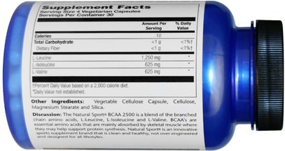 المكملات الغذائية، والأحماض الأمينية، بكا (متفرعة سلسلة الأحماض الأمينية) Natural Sport, BCAA 2500, 120 Veggie Caps