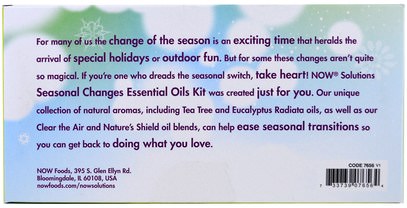 المكملات الغذائية، والأحماض الأمينية، بكا (متفرعة سلسلة الأحماض الأمينية) Now Foods, Seasonal Changes, Balancing Essential Oils Kit, 4 Bottles, 1/3 fl oz. (10 ml) Each