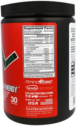 المكملات الغذائية، والأحماض الأمينية، بكا (متفرعة سلسلة الأحماض الأمينية)، والرياضة، والرياضة EVLution Nutrition, BCAA Energy, Cherry Limeade, 9.9 oz (282 g)