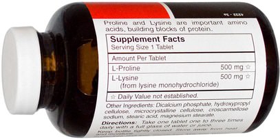 المكملات الغذائية، والأحماض الأمينية Carlson Labs, Pro Rite, Proline & Lysine, 180 Tablets