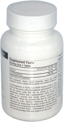 المكملات الغذائية، والأحماض الأمينية، دل فينيلالانين (دلبا) Source Naturals, DLPA, 750 mg, 60 Tablets