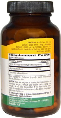 المكملات الغذائية، والأحماض الأمينية، ل أرجينين Country Life, L-Arginine Caps, 500 mg, 100 Vegan Caps