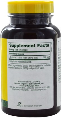 المكملات الغذائية، والأحماض الأمينية، ل أرجينين، والصحة، والرجال Natures Plus, L-Arginine, 500 mg, 90 Veggie Caps