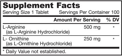 المكملات الغذائية، والأحماض الأمينية، ل أرجينين، ل أرجينين + ل أورنيثين Jarrow Formulas, Arginine + Ornithine, 750 mg, 100 Tablets