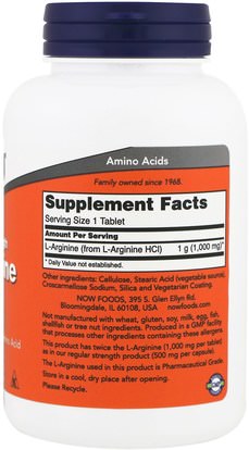 المكملات الغذائية، والأحماض الأمينية، ل أرجينين Now Foods, L-Arginine, 1,000 mg, 120 Tablets