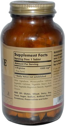 المكملات الغذائية، والأحماض الأمينية، ل أرجينين Solgar, L-Arginine, 1000 mg, 90 Tablets