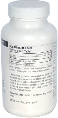 المكملات الغذائية، والأحماض الأمينية، ل أرجينين Source Naturals, L-Arginine, Free Form, 1000 mg, 100 Tablets