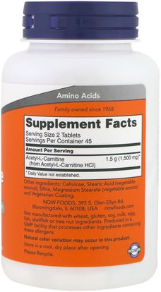 المكملات الغذائية، والأحماض الأمينية، ل كارنيتين، أسيتيل ل كارنيتين Now Foods, Acetyl-L Carnitine, 750 mg, 90 Tablets