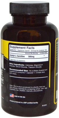 المكملات الغذائية، والأحماض الأمينية، ل كارنيتين، أسيتيل ل كارنيتين Primaforce, Alcalean, Acetyl-L-Carnitine, 500 mg, 100 Veggie Caps