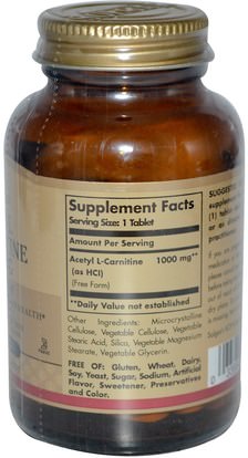 المكملات الغذائية، والأحماض الأمينية، ل كارنيتين، أسيتيل ل كارنيتين Solgar, Acetyl L-Carnitine, 1000 mg, 30 Tablets