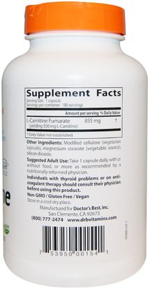 المكملات الغذائية، والأحماض الأمينية، ل كارنيتين، ل كارنيتين فوماريت Doctors Best, Best L-Carnitine Fumarate, 855 mg, 180 Veggie Caps