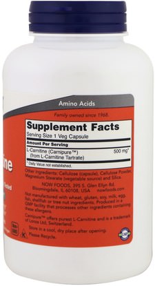 المكملات الغذائية، والأحماض الأمينية، ل كارنيتين Now Foods, L-Carnitine, 500 mg, 180 Veg Capsules