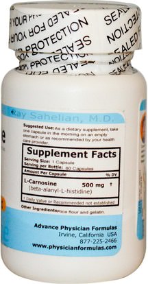 المكملات الغذائية، والأحماض الأمينية، ل كارنوزين Advance Physician Formulas, Inc., L-Carnosine, 500 mg, 30 Capsules
