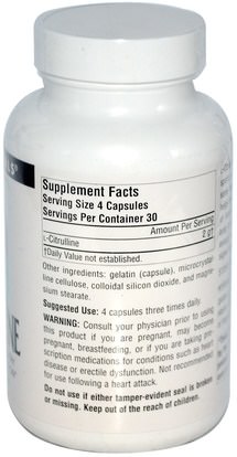 المكملات الغذائية، والأحماض الأمينية، ل سيترولين Source Naturals, L-Citrulline, 500 mg, 120 Capsules