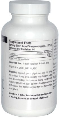 المكملات الغذائية، والأحماض الأمينية، ل سيترولين Source Naturals, L-Citrulline, Free-Form Powder, 3.53 oz (100 g)