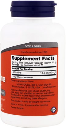 المكملات الغذائية، والأحماض الأمينية، ل سيترولين، والرياضة، وأكسيد النيتريك Now Foods, L-Citrulline, Pure Powder, 4 oz (113 g)