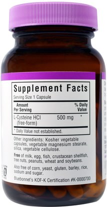 المكملات الغذائية، الأحماض الأمينية، السيستين l Bluebonnet Nutrition, L-Cysteine, 500 mg, 60 Veggie Caps
