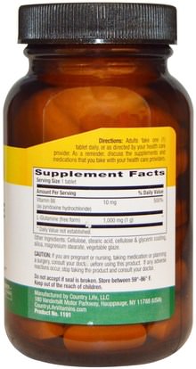 المكملات الغذائية، الأحماض الأمينية، ل الجلوتامين Country Life, L-Glutamine, 1000 mg, 60 Tablets