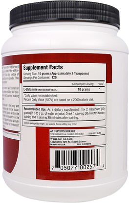 المكملات الغذائية، والأحماض الأمينية، ل الجلوتامين، ل مسحوق الجلوتامين AST Sports Science, Micronized GL-3, L-Glutamine, 2.65 lbs (1200 g)