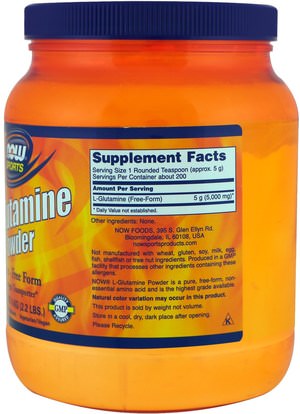 المكملات الغذائية، والأحماض الأمينية، ل الجلوتامين، ل مسحوق الجلوتامين Now Foods, Sports, L-Glutamine Powder, 2.2 lbs (1 kg)