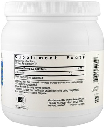 المكملات الغذائية، والأحماض الأمينية، ل الجلوتامين، ل مسحوق الجلوتامين Thorne Research, L-Glutamine Powder, 18.1 oz (513 g)