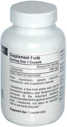 المكملات الغذائية، الأحماض الأمينية، ل الجلوتامين Source Naturals, L-Glutamine, 500 mg, 100 Capsules
