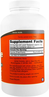 المكملات الغذائية، الأحماض الأمينية، l الجلايسين Now Foods, Glycine, Pure Powder, 1 lb (454 g)