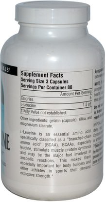 المكملات الغذائية، الأحماض الأمينية، ليوسين ل Source Naturals, L-Leucine, 500 mg, 240 Capsules