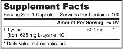 المكملات الغذائية، والأحماض الأمينية، ل يسين Jarrow Formulas, L-Lysine, 500 mg, 100 Capsules