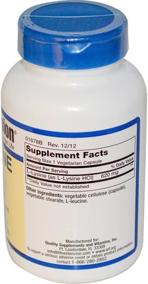 المكملات الغذائية، والأحماض الأمينية، ل يسين Life Extension, L-Lysine, 620 mg, 100 Veggie Caps
