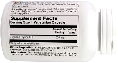 المكملات الغذائية، والأحماض الأمينية، ل يسين Solaray, L-Lysine, 500 mg, 120 Veggie Caps