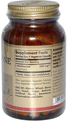 المكملات الغذائية، والأحماض الأمينية، ل ميثيونين Solgar, L-Methionine, 500 mg, 90 Vegetable Capsules