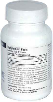 المكملات الغذائية، والأحماض الأمينية، ل فينيلالانين Source Naturals, L-Phenylalanine, 500 mg, 100 Tablets