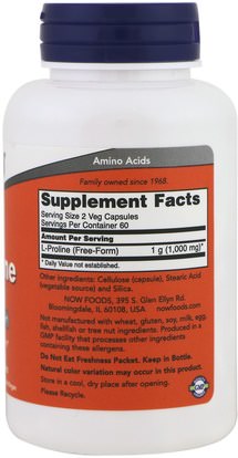 المكملات الغذائية، والأحماض الأمينية، ل برولين Now Foods, L-Proline, 500 mg, 120 Veg Capsules