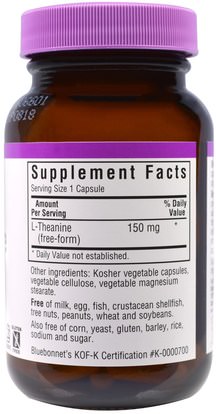 المكملات الغذائية، والأحماض الأمينية، ل الثيانين Bluebonnet Nutrition, L-Theanine, 150 mg, 60 Veggie Caps