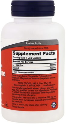 المكملات الغذائية، والأحماض الأمينية، ل الثيانين Now Foods, L-Theanine, Double Strength, 200 mg, 120 Veg Capsules