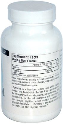 المكملات الغذائية، والأحماض الأمينية، لتر التيروزين Source Naturals, L-Tyrosine, 500 mg, 100 Tablets