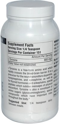 المكملات الغذائية، والأحماض الأمينية، لتر التيروزين Source Naturals, L-Tyrosine, Free-Form Powder, 3.53 oz (100 g)