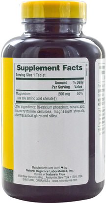 المكملات الغذائية، والأحماض الأمينية Natures Plus, Magnesium, 200 mg, 180 Tablets