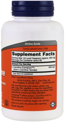 المكملات الغذائية، والأحماض الأمينية Now Foods, L-Carnitine, Pure Powder, 3 oz (85 g)