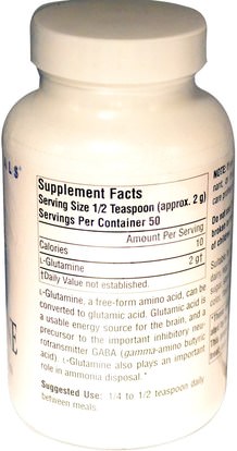 المكملات الغذائية، والأحماض الأمينية Source Naturals, L-Glutamine, Free-Form Powder, 3.53 oz (100 g)
