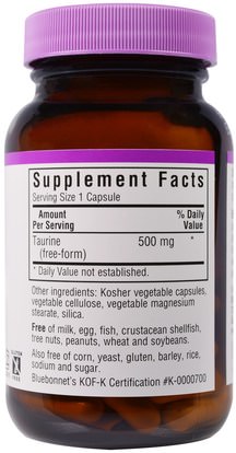 المكملات الغذائية، والأحماض الأمينية، التورين Bluebonnet Nutrition, Taurine, 500 mg, 50 Veggie Caps