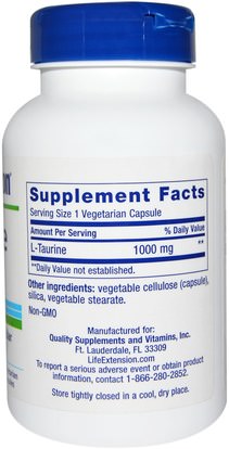 المكملات الغذائية، والأحماض الأمينية، التورين Life Extension, Taurine, 1000 mg, 90 Veggie Caps