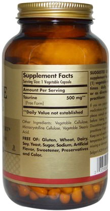 المكملات الغذائية، والأحماض الأمينية، التورين Solgar, Taurine, 500 mg, 250 Vegetable Capsules