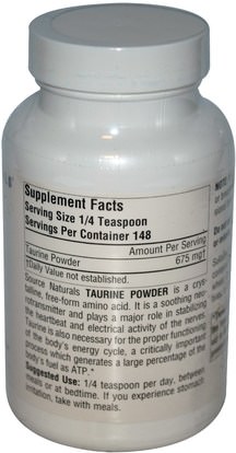 المكملات الغذائية، والأحماض الأمينية، التورين Source Naturals, Taurine Powder, 3.53 oz (100 g)